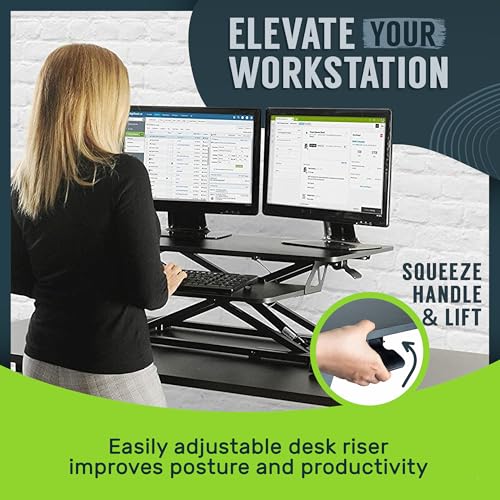 TechOrbits Standing Desk Converter - 32 Inch Adjustable Sit to Stand Up Workstation, Particle Board, Dual Monitor Desktop Riser with Keyboard Tray, for Home Office Laptop, Black 32" TechOrbits