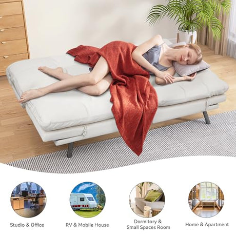 AMICLIBER Convertible Faux Leather Futon Sofa Bed,Memory Foam Futon Couch,Small Splitback Modern Folding Loveseat Sleeper Sofa Couches for Living Room,Office,Apartment,White AMICLIBER