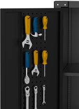 72" Garage Storage Cabinet with Wheels, Locking Metal Cabinet with Door Pegboard & 4 Adjustable Shelves, Heavy Duty Steel Rolling Tool Cabinet for Garage, Workshop, Home, Office - Black Tioutbot