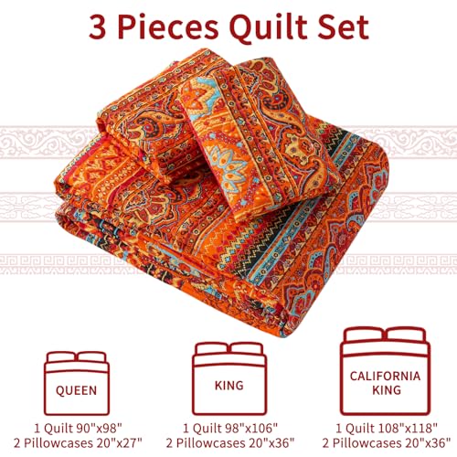 VAPUTAR Cotton Quilt Twin Size Bedding Set - 2 Pieces Twin Quilt Bedding Set, Boho Twin Size Quilts, Lightweight Reversible Coverlets Bedspreads for Farmhouse Bedroom (Red/Orange) VAPUTAR