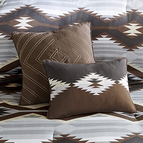 Woolrich Rustic Lodge Cabin Comforter Set - All Season Down Alternative Warm Bedding Layer and Matching Shams, Oversized Queen, Bitter Creek, Grey/Brown