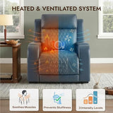 Watson & Whitely Genuine Leather Wall Hugger Power Recliner Chair with Power Headrest, Heating & Cooling, Electric Lay Flat Recliner with Cup Holders & Armrest Storage for Living Room, Navy Blue