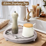 Handmade Wooden Serving Tray, Small Beaded Coffee Table Tray Decor, Grey Round Decorative Tray for Coffee Table, Dining Room Table Entryway and KULEDM