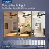 Amico Ceiling Fans with Lights, 44 inch Ceiling Fan with Light and Remote Control, Reversible, 3CCT, Dimmable, Noiseless, Small Black Ceiling Fan for Bedroom, Indoor/Outdoor Use Amico