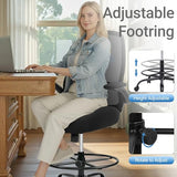 HYLONE Drafting Chair Tall Office Chair with Flip-Up and Adjustable Armrests Ergonomic Computer Chair with Adjustable Footrest Ring Mesh Standing Desk Chair (Black) HYLONE