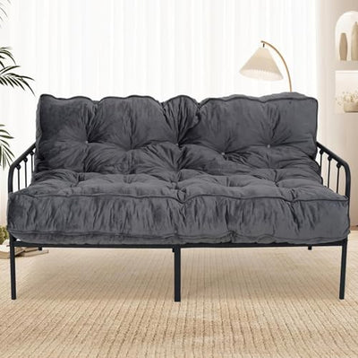 KOZIDO 8” Futon Mattress Full Size, Extra Thick Foldable Futon Sofa Bed Couch, Shredded Foam Filling Floor Mattress for Adults with No Assembly Needed, Frame Not Included - Dark Grey