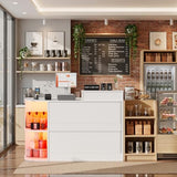 Modern Reception Desk with LED Light and Open Shelves, Front Desk with Lockable Drawers & Keyboard Tray,Reception Counter Table with Storage for Checkout, Office, Lobby, Nail Salon Spa (C.White) SDMY