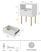 Aienvey Nightstand,Modern Bedside Table with Gold Frame,White Night Stand,Bedside Furniture, Modern Side Table with Drawer and Shelf for Bedroom,Living Room (White) Aienvey