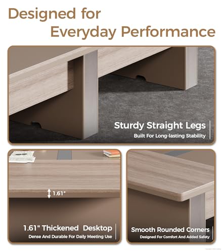 Anzhap 12FT Conference Table, Large Rectangular Seminar Meeting Table with 1.61" Thickened Tabletop, Rectangle Grommet & Heavy Duty Legs for Office Meeting (142" L * 51" W * 29" H) Anzhap