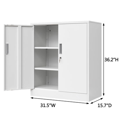 CJF Metal Storage Cabinets with Shelves and Doors, Steel Locking Cabinet for Home Office, Garage, Utility Room and Basement, 36.2" H x 31.5" W x 15.7" D (White) - WoodArtSupply