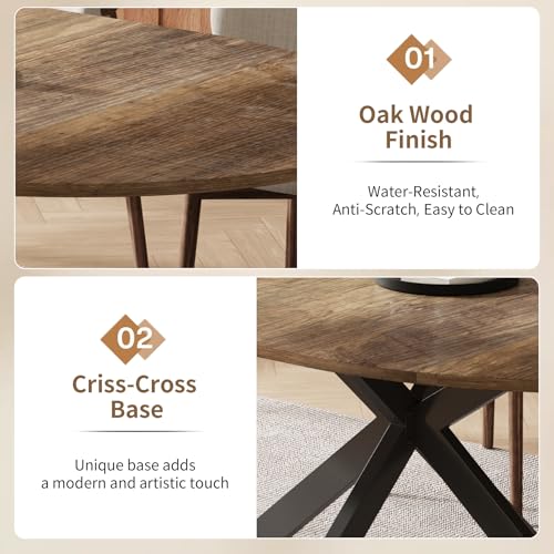 59-Inch Extendable Round Dining Table for Dining Room, 4-6 People Large Expandable Kitchen Dinner Tables with Oval Wood Top and Industrial Metal Frame for Dinner Room, Small Space, Black Brown Epecoya
