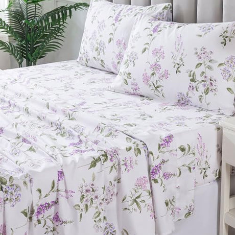 FADFAY Twin XL Botanical Sheets for College Percale Cotton Teal Green Leaves Patterned Bed Sheet Minimalist Bedding Dorm Room Soft Crisp & Cool Deep Pocket Fitted Sheet, 4Pc, Twin Extra Long Sheet FADFAY