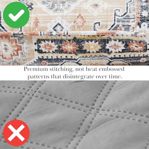 Southshore Fine Living, Inc. Full or Queen Size Quilt Set, 7-Piece with 2 Pillow Shams, 2 Euro Shams, Throw Pillow & Throw Cover, Boho Bedding Set, Queen/Full Size Quilts for Bed, Kilim Natural Southshore Fine Living, Inc.