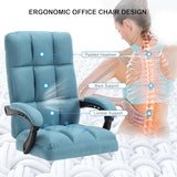KCREAM Erogonomic Reclining Office Chair with Footrest, High Back Fabric Cute Comfortable Recliner Office Desk Chair with Leg Foot Rest for Women,Blue KCREAM