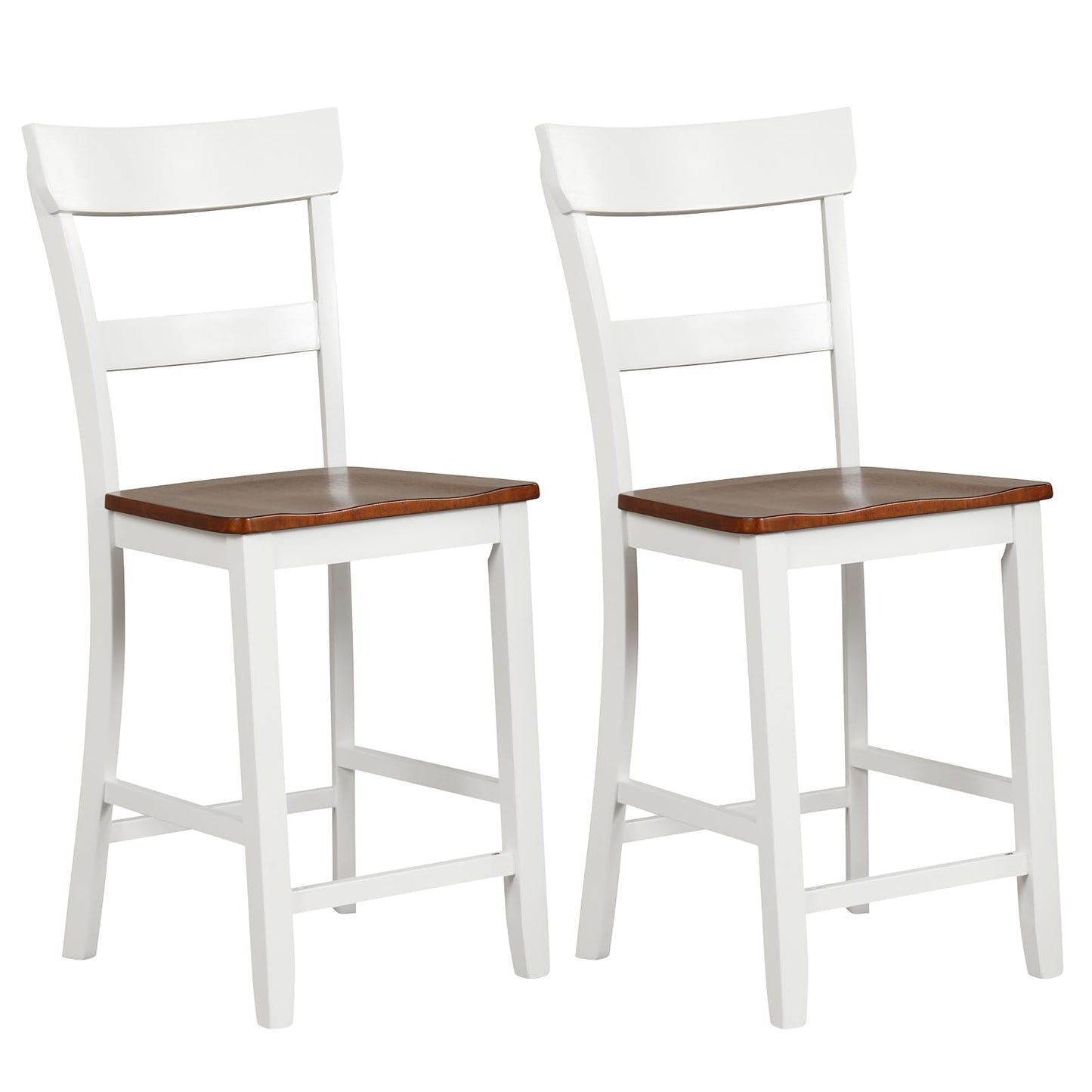 Giantex 24.5" Wooden Bar Stools Set of 2 - Farmhouse Style Rubber Wood Dining Chairs with Backrest & Footrest - WoodArtSupply