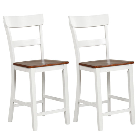 Giantex 24.5" Wooden Bar Stools Set of 2 - Farmhouse Style Rubber Wood Dining Chairs with Backrest & Footrest Giantex