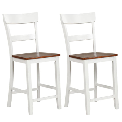 Giantex 24.5" Wooden Bar Stools Set of 2 - Farmhouse Style Rubber Wood Dining Chairs with Backrest & Footrest