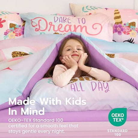 Joiedomi Kid Twin Comforter Set 5 Piece Unicorn Bedding Set for Boys Girls Super Soft Microfiber Bed in a Bag with Comforter Sheets Pillowcase Sham Joiedomi