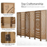 Asnefeli Wood Room Divider Wall and Folding Privacy Screen, 5.6 FT Tall Room Divider 6 Panel, Foldable Divider Panel, Environmentally Friendly Carved Privacy Divider for Home Bedroom Office (Brown) Asnefeli