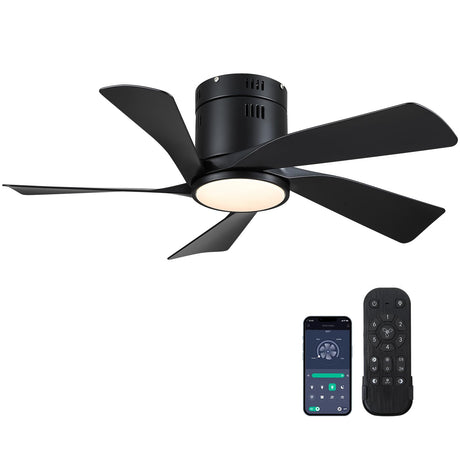 CHESUR Black Ceiling Fans with Lights - 36" Flush Mount Low Profile Ceiling Fan with Remote/App, Dimmable and 3CCT, Reversible, Modern Ceiling Fan Light for Indoor Bedroom, Kids Room CHESUR