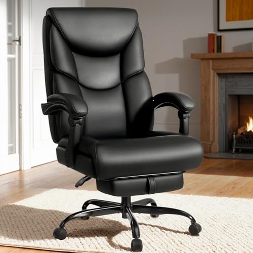 WAILOR 400lbs Office Chair with Foot Rest, Reclining Big and Tall Office Chair with Lumbar Support Spring Cushion, High Back PU Leather Computer Chair,Comfy Desk Chair for Home Office WAILOR