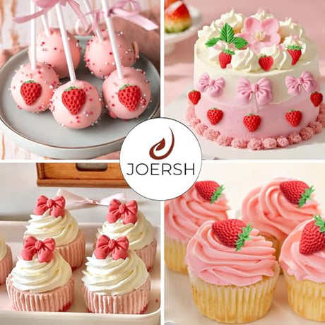 JOERSH 4PCS Strawberry Fondant Molds, Bow Fondant Silicone Molds, Fruit Baking Mold for Cake Decorating, Cupcake Topper, Chocolate, Candy, Candle, Clay JOERSH