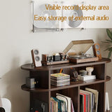 LIVEHOM Large Round Record Player Stand, Wood Record Storage Cabinet, Vinyl Record Holder with Display Area, Mid Century Modern Turntable for Living Room, Bedroom LIVEHOM