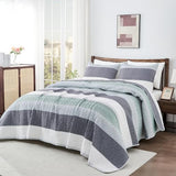 Andency King Size Quilt Set Sage Green, 3 Pieces Mint Green Ultra Soft Lightweight Bedspreads & Coverlets Set, Patchwork Striped Quilted Bedding Sets for All Seasons (1 Quilt, 2 Pillow Shams)