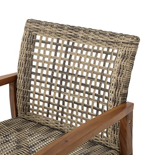 Christopher Knight Home Hampton Outdoor Mid-Century Wicker Club Chairs with Acacia Wood Frame, 4-Pcs Set, Natural Stained / Grey Christopher Knight Home