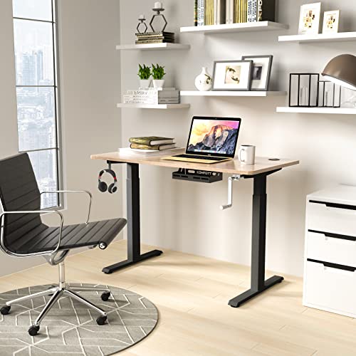 COSTWAY Crank Standing Desk Frame, Manual Hand Crank Workstation Base, Ergonomic Sit to Stand Base w/Foldable Crank Handle, Hook, Cable Management Rack (Black) COSTWAY