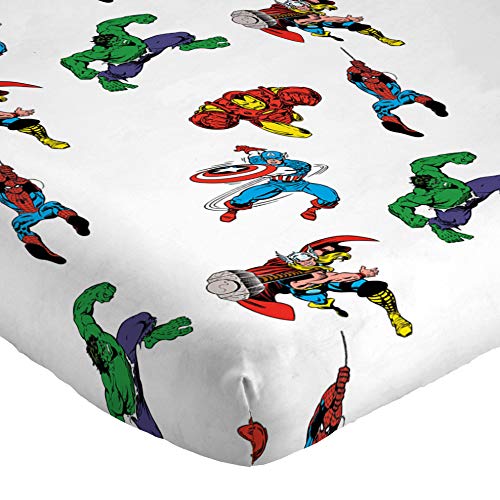 Jay Franco Kids Sheet Cartoon Set with Fitted, Flat Sheets & Pillow Cover - Ultra-Soft Bedding with Pillowcase for Room Decor, White - Avengers, 4 Piece Queen Jay Franco