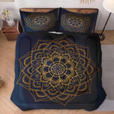 WeCozy Queen Size Comforter Set with 2 Pillowcases, Navy Blue Boho Gold Mandala Soft 3 Pcs Bedding for Kids and Adults Bedroom Bed Decor WeCozy