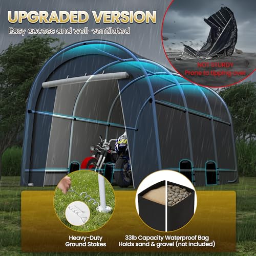 Kiss the Water Heavy Duty Carport with 4 Cloth Bags, All-Weather Car Canopy with 2 Roll-up Doors, Portable Garage Storage Shelter Shed for Cars, Truck, or Garden Tools, 10' x 15' Kiss the Water
