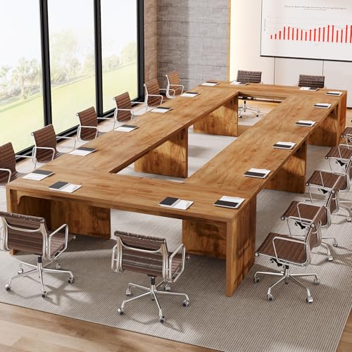 Tribesigns 13FT Conference Table, Large Rectangle Conference Room Table, Long Meeting Seminar Table Business Tables for 12-16 People (Four Tables) Tribesigns