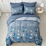 Anibedding Blue Comforter Set Queen Size 7 Piece Navy Botanical Gradient Leaves Ultra Soft Microfiber Down Alternative Bedding Set Lightweight Reversible Bed Comforter Set for All Season 90" x 90" Anibedding