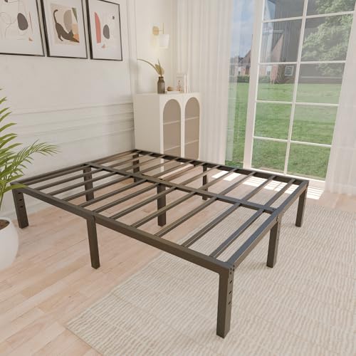 ALDRICH 14 Inch Metal Full Size Bed Frame - Double Black Basic Steel Slats Platform, Easy Assembly Heavy Duty Noise Free Bedframes, No Box Spring Needed ALDRICH