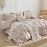 YHJWW Tan Gingham Duvet Cover Bedding Set Prewashed Extra Soft Comfy Breathable 3 Piece Brown Plaid Checkered Grid Vintage Comforter Cover Set Cute Aesthetic (King 104"x90", No Comforter) YHJWW