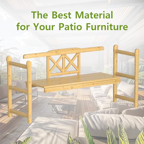 Outdoor Bench, 4 ft Patio Wooden Bench, Weatherproof Sturdy Wood Frame Garden Bench, 2-Person Loveseat with Armrests and Backrest, 800Lbs Weight Capacity, for Porch, Entryway - 22"D x 47.5"W  - WoodArtSupply