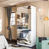 Hitow Mirror Wardrobe Armoire with Drawers, Wardrobe Armoire Closet with Glass Full Length Mirror Doors Drawers & Hanging Rod, Wood Wardrobe Clothes Storage Cabinet for Bedroom, White Hitow