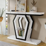 FUSUNBAO 47.3" Console Table,Openwork Bracket Sofa Table, Wood Narrow Entryway Table for Hallway, Behind The Couch, Living Room, Foyer, Easy Assembly（White Marble Texture） FUSUNBAO