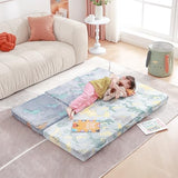 Givjoy Foldable Floor Mattress for Kids, Glow in The Dark Dinosaur Toddler Washable Folding Floor Mat for Nap Daycare, Child Trifold Futon Sofa Bed with Storage Bag for Playroom Girls and Boys Blue Givjoy