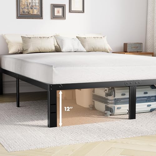 DUMOS Full Size Bed Frame - Metal Platform Bed Frames Mattress Foundation with Steel Slat Support, No Box Spring Needed, Storage Space Under Base, Easy Assembly, Black DUMOS