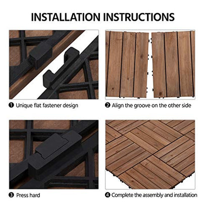 Yaheetech 11pcs Tiles Patio Deck Tiles Interlocking Wood Patio Tiles Patio Garden Deck Poolside Indoor&Outdoor 12 x 12in, Brown - WoodArtSupply