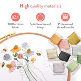 Clever Poppy Bee Happy Beginner Embroidery Kit – Easy Embroidery Kit for Beginners with Hoop, Thread & Patterns – Hand Embroidery Kit for Adults and Teens – Complete Embroidery Starter Kit