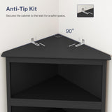 TEENFON Tall Corner Cabinet with LED Lights, Gothic Style Corner Storage Cabinets with Doors, 5-Tier Bathroom Cabinet, Living Room, Dining Room, Black TEENFON