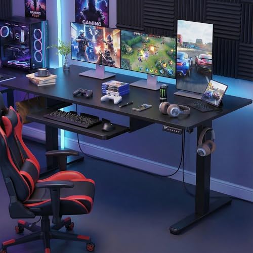 ErGear Large Electric Standing Desk with Keyboard Tray, 63x28 Inches Adjustable Height Sit Stand Up Desk, Home Office Desk Computer Workstation, Black ErGear
