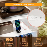MULEJYBO Large White Record Player Stand with Magnetic Door,350 Vinyl Record Storage Cabinet, Record Player Table with Power Outlet & LED Light,Turntable Stand with Wood Legs for Living Room,Office MULEJYBO