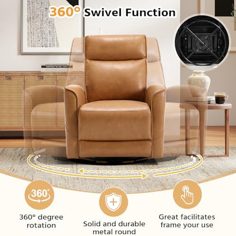 HAOMARKETS Swivel Rocker Recliner Chair, Manual Faux Leather Glider Rocking Recliners for Adults, 360° Swivel Nursery Reclining Sofa with Storage Pocket HAOMARKETS
