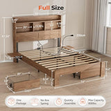 RAYROMAN Full Size Bed Frame with 2-Tier Storage Headboard, LED Lights, Charging Station, 2 Drawers, 800lbs Capacity, Wood & Metal Platform, Noise-Free, No Box Spring Needed, Barn Door Design RAYROMAN