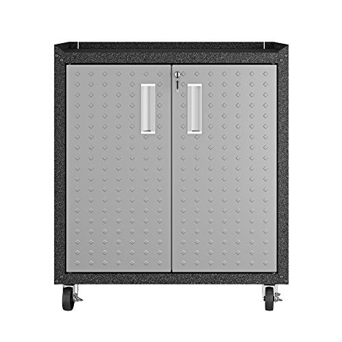 Manhattan Comfort Fortress Rolling 2 Door Garage Storage Cabinet, Black/Gray - WoodArtSupply